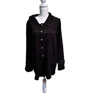 San Remo Laura Knit  cardigan tunic sweater Black White Size XL Vintage USA‎